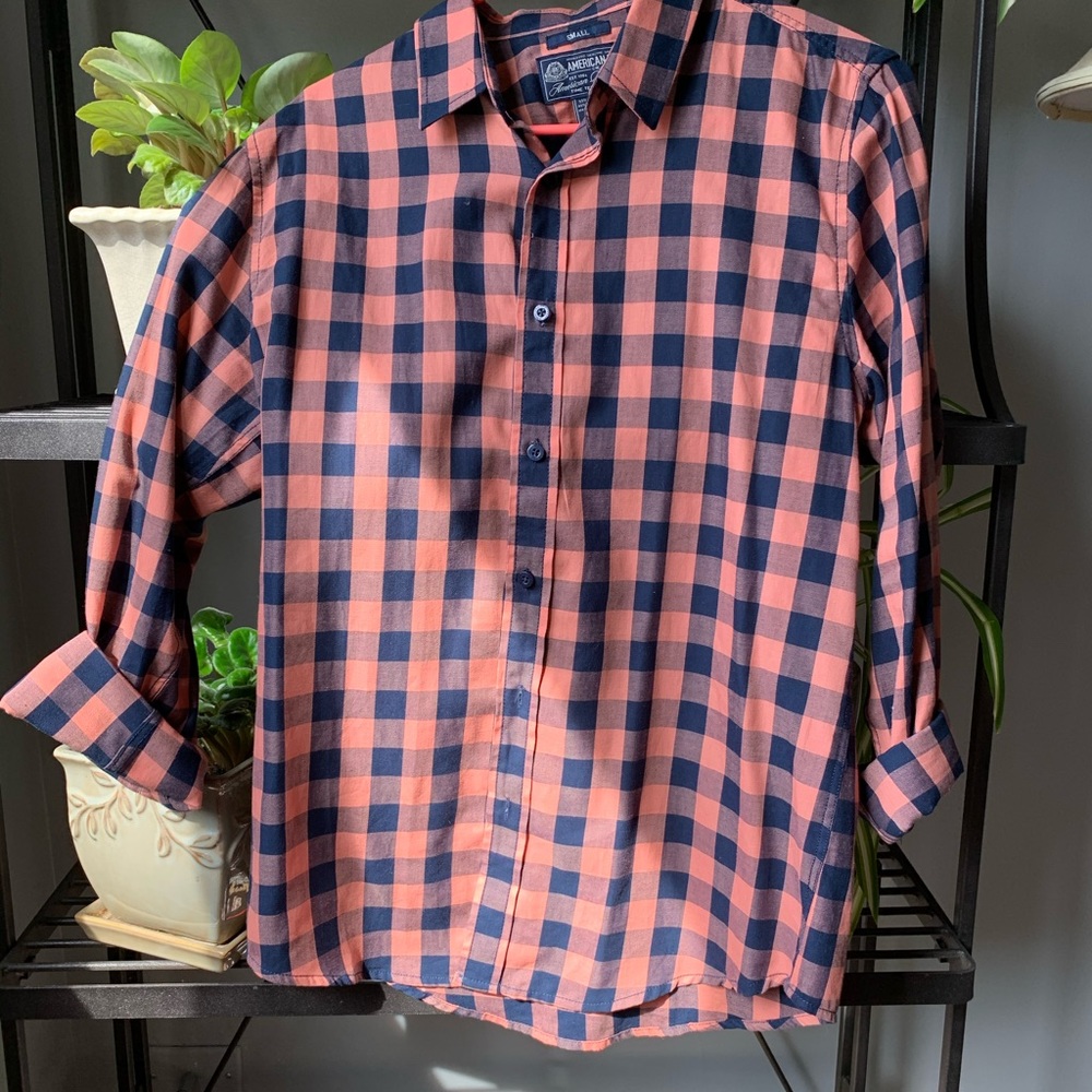Great blue and salmon “flannel” made of cotton